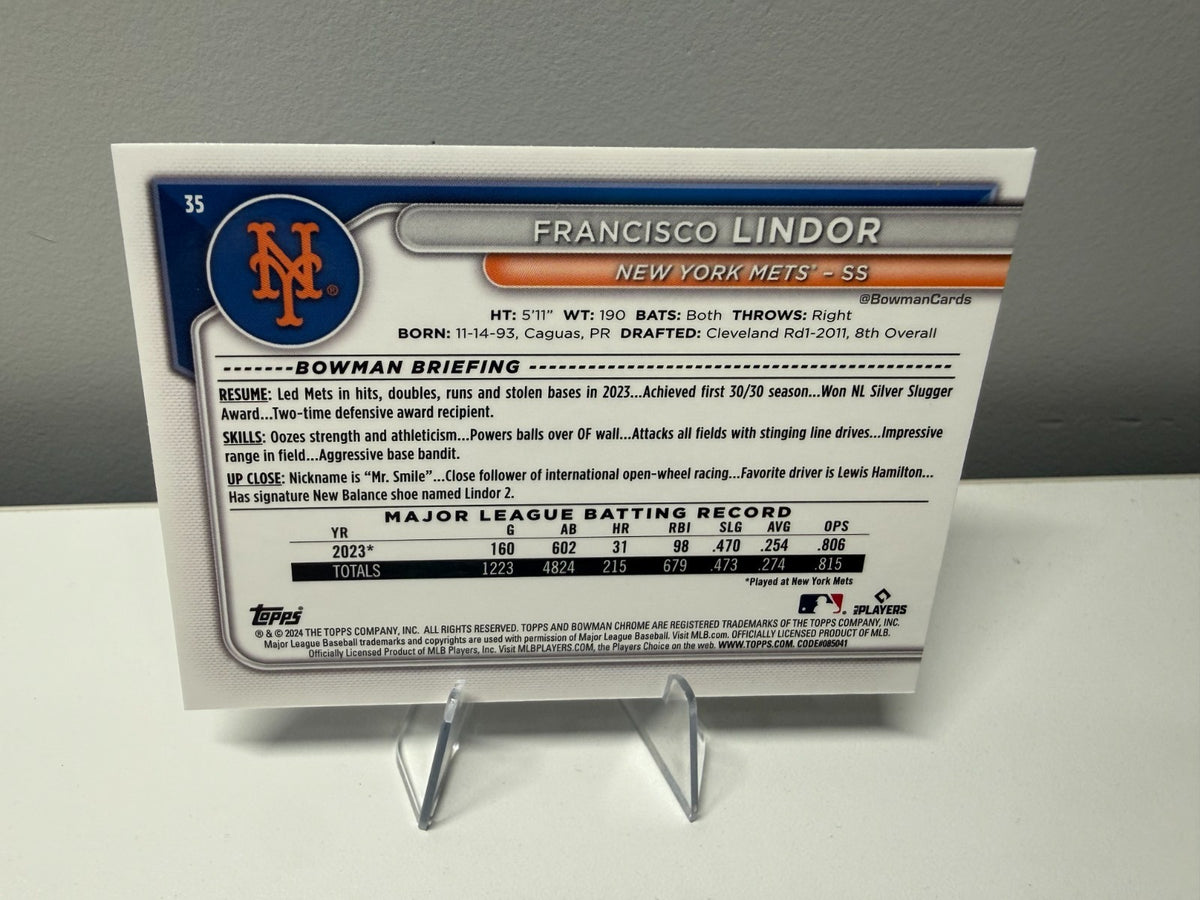Francisco Lindor 2024 Bowman Chrome Sapphire Edition #35 Mets