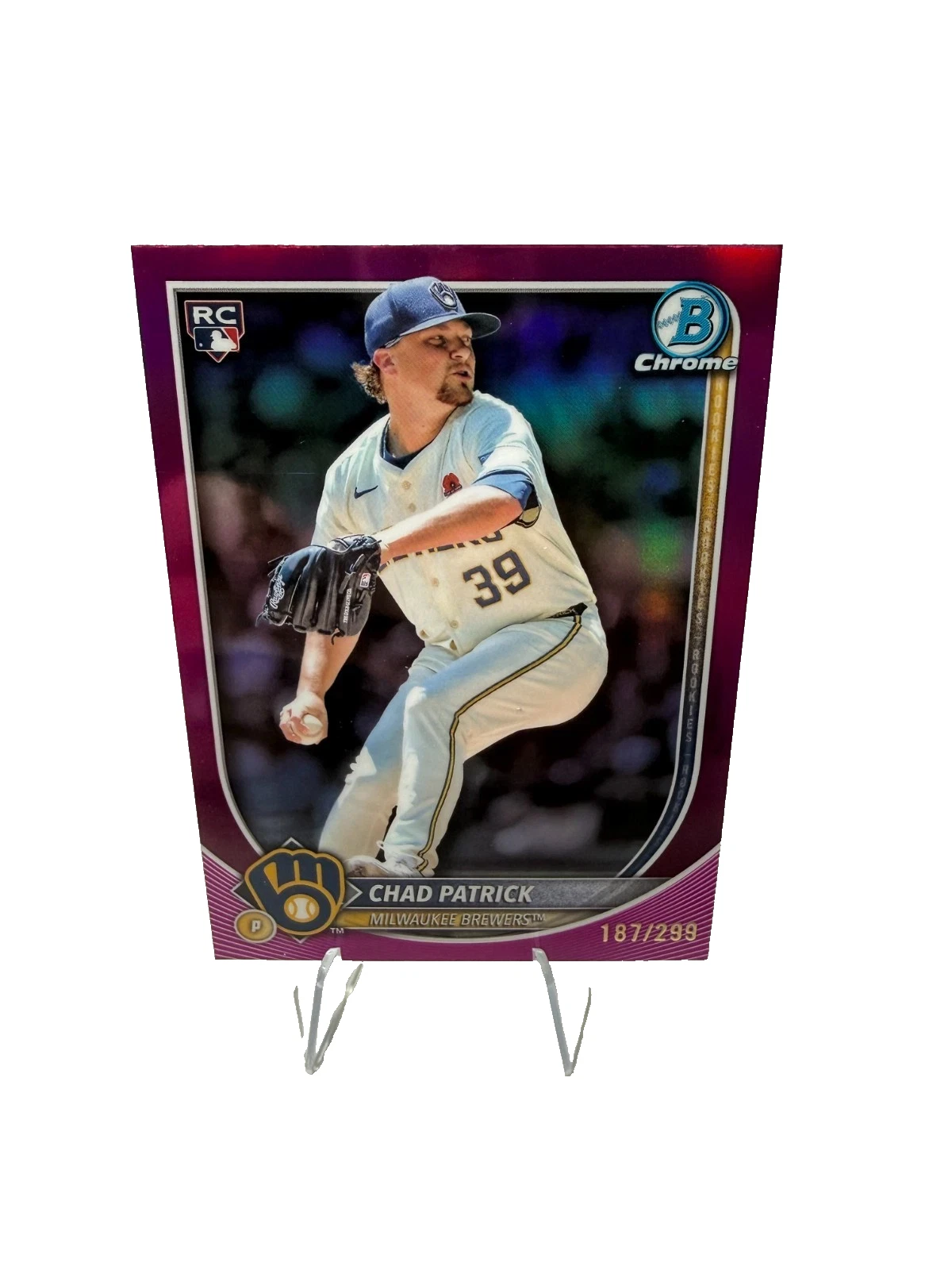 Chad Patrick 2025 Bowman Chrome Fuchsia Refractor RC /299 #28 Brewers