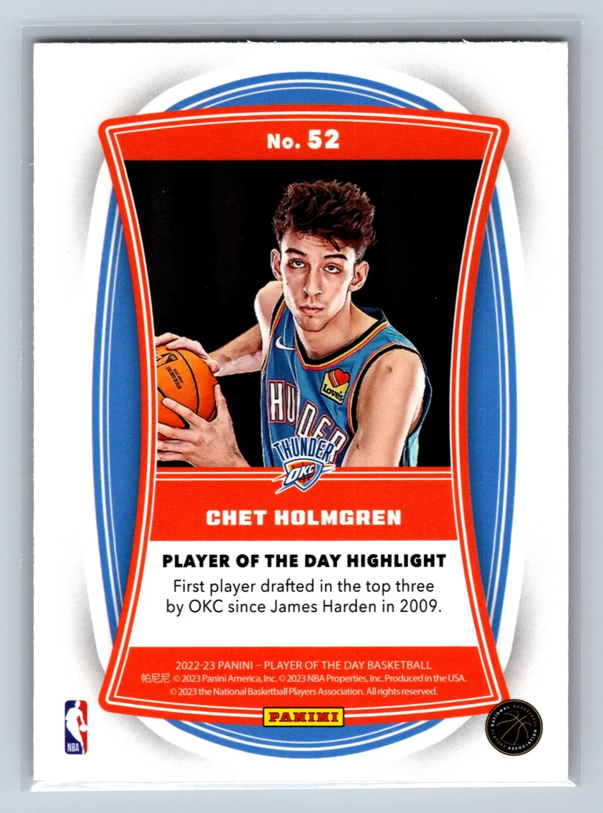 Chet Holmgren 2022-23 Panini Player of the Day Orange RC /199 #52 Thunder