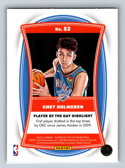 Chet Holmgren 2022-23 Panini Player of the Day Orange RC /199 #52 Thunder