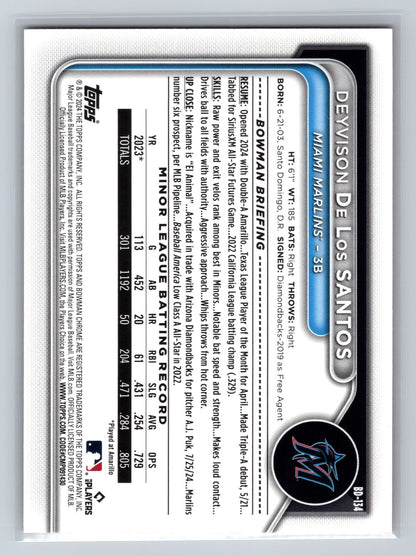 Deyvison De Los Santos 2024 Bowman Draft Paper Orange /25 #BD-134 Marlins