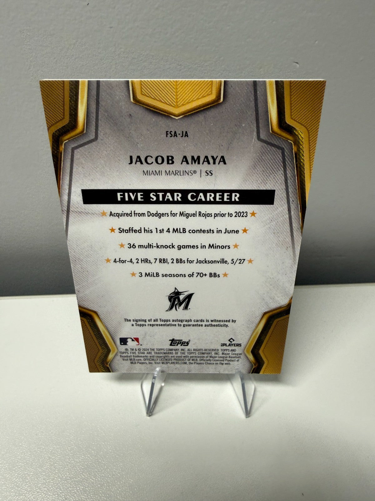 Jacob Amaya 2024 Topps Five Star Auto RC #FSA-JA Marlins