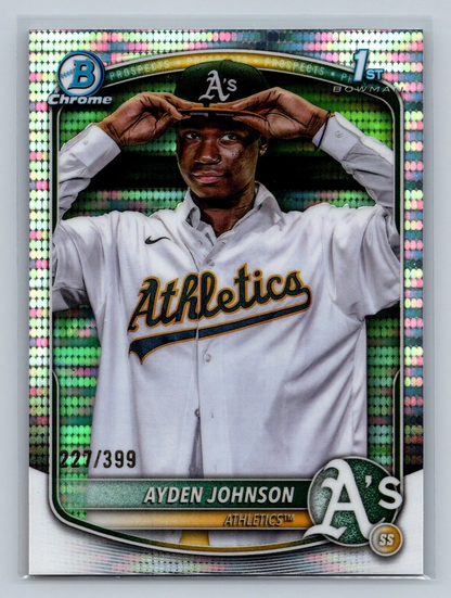 Ayden Johnson 2025 Bowman Chrome 1st Pulsar Refractor /399 #BCP-197 Athletics