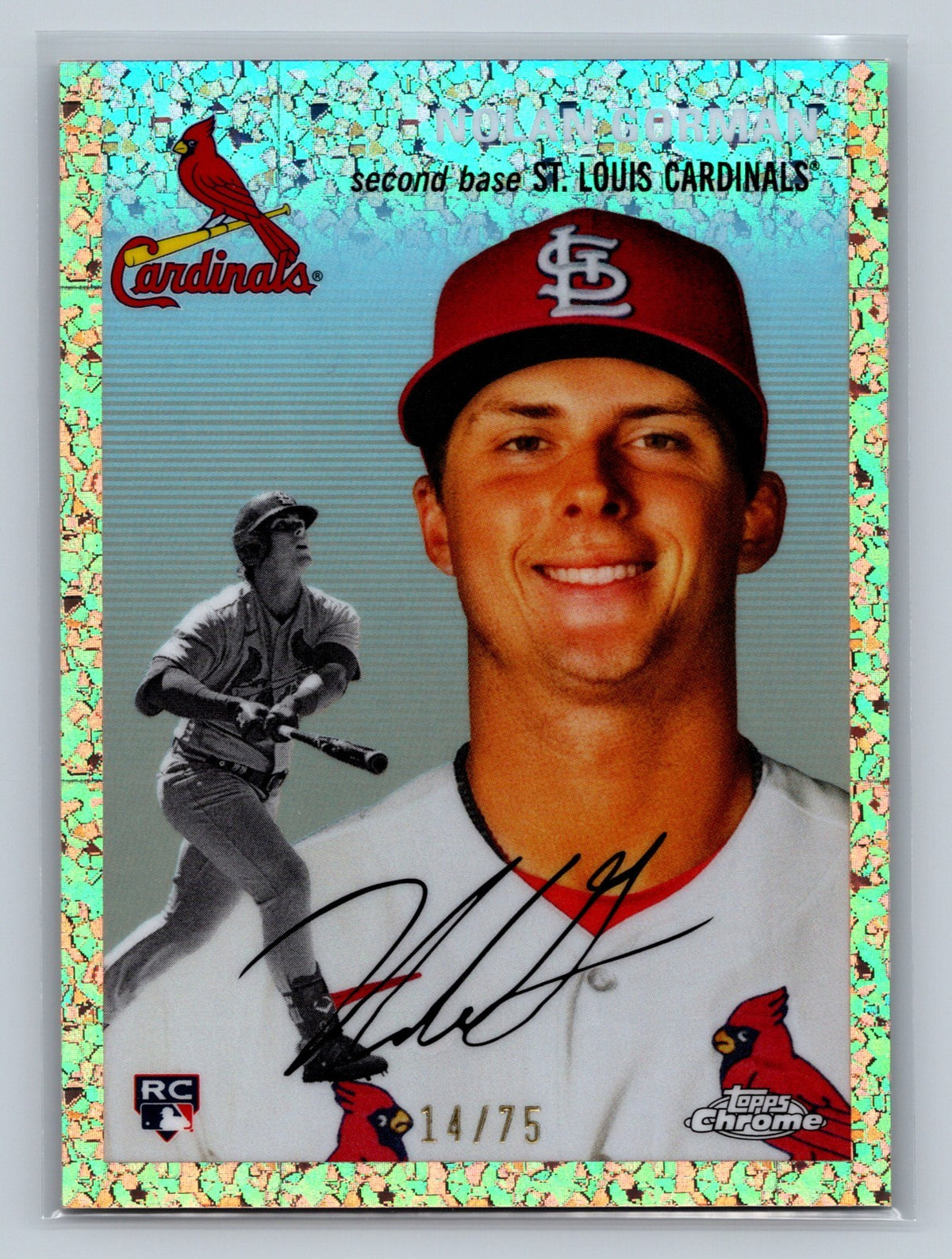 Nolan Gorman 2023 Topps Chrome Platinum Rose Gold Mini-Diamond Refractor RC /75