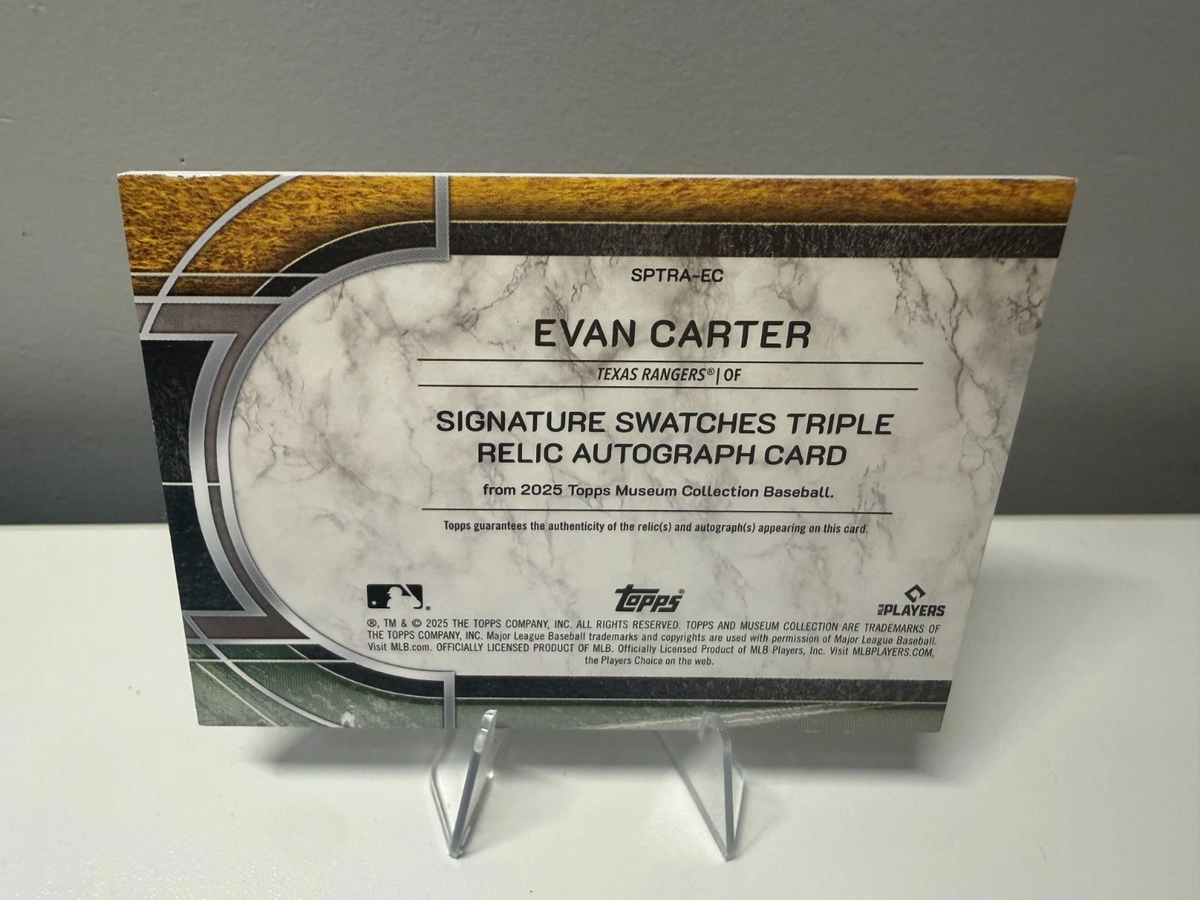Evan Carter 2025 Topps Signature Swatches Triple Relic Auto Green /1 #SPTRA-EC