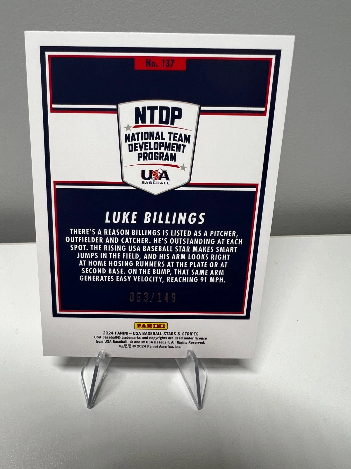 Luke Billings 2024 Panini USA Stars & Stripes Blue Parallel /149 #137