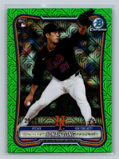 Jonah Tong 2026 Bowman Chrome Green Mojo Refractor RC /99 #65 Mets