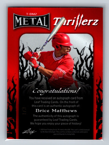 Brice Matthews 2023 Leaf Metal Thrillerz Red Wave Auto #T-BM2 Astros