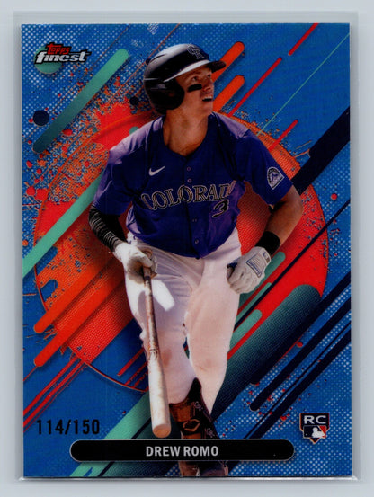 Drew Romo 2025 Topps Finest Rare Sky Blue Refractor RC /150 #226 Rockies