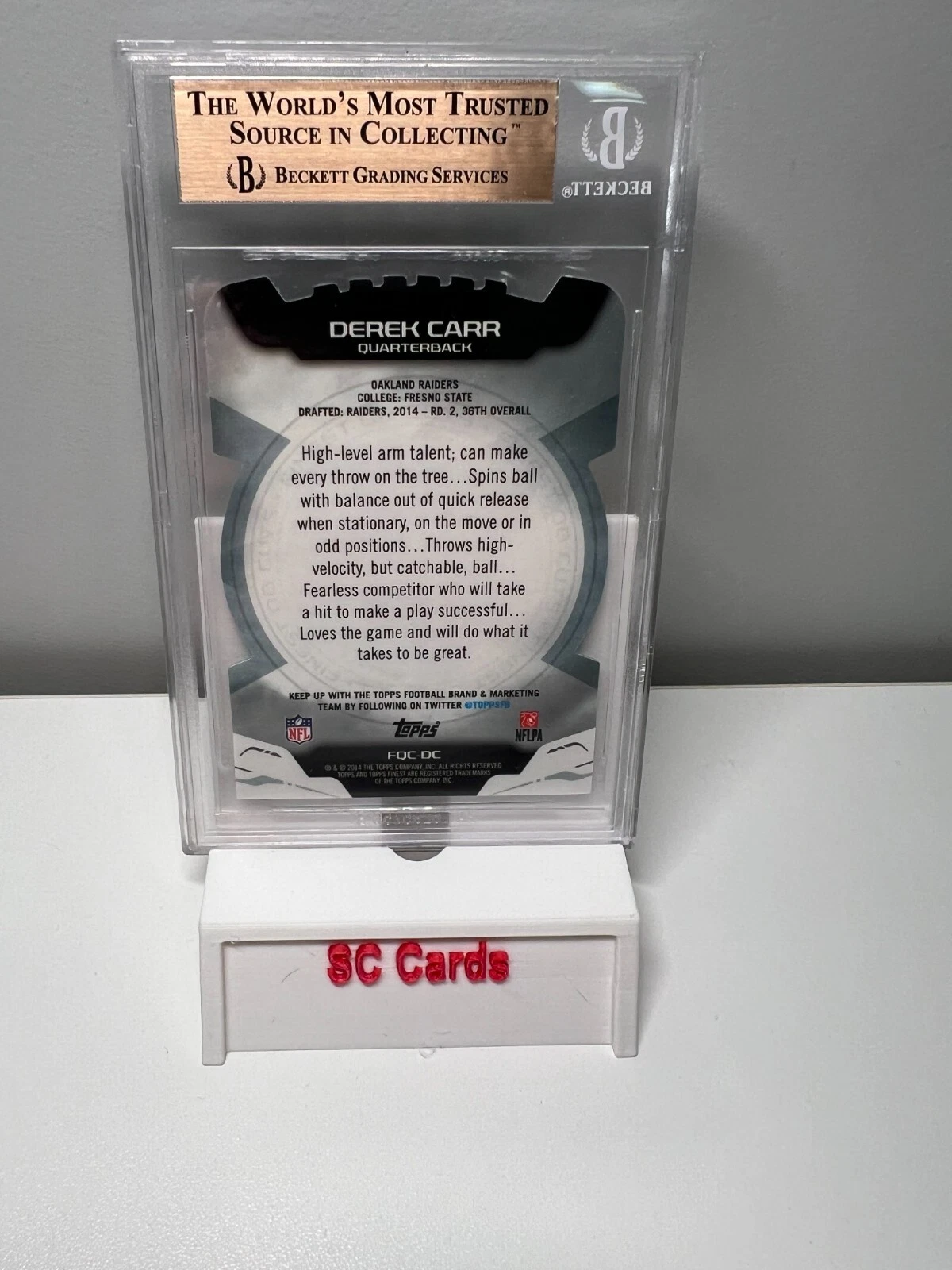 Derek Carr 2014 Topps Finest Quarterback Cuts RC #FQC-DC BGS 9.5 Raiders