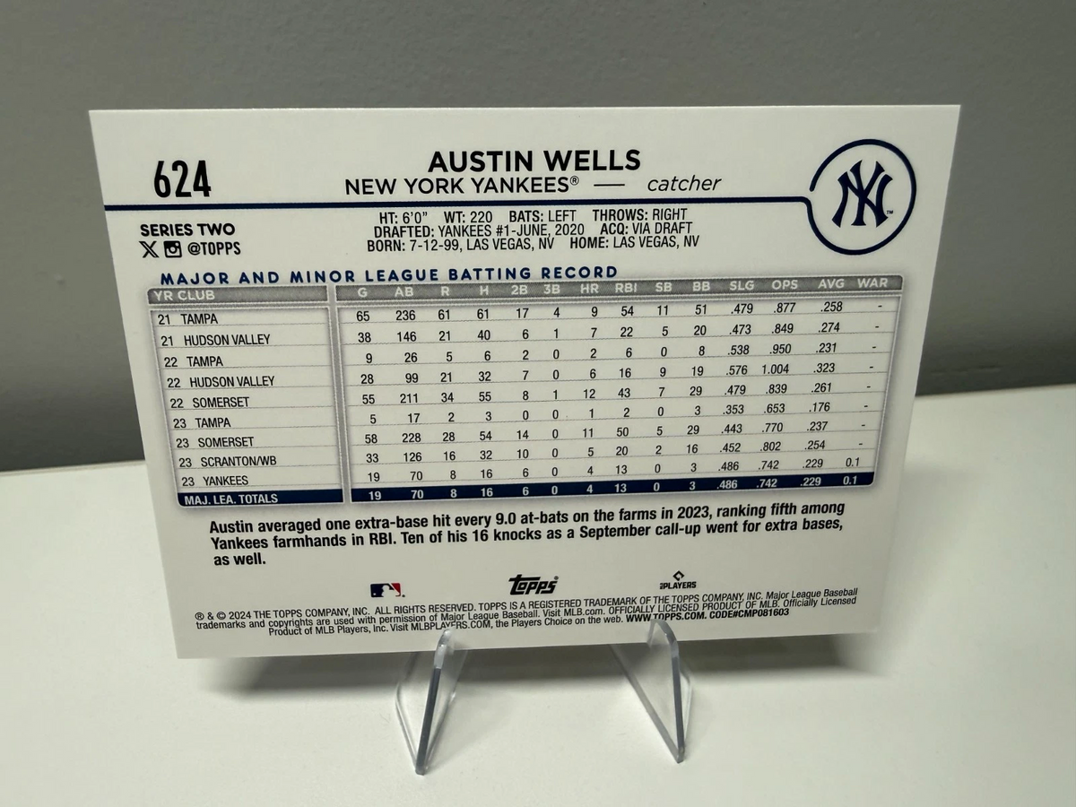 Austin Wells 2024 Topps Series 2 Summer Holiday Foil RC #624 Yankees