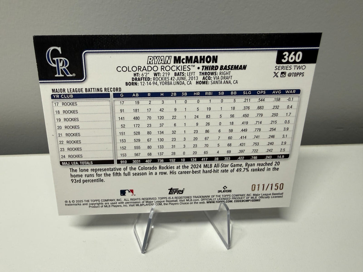Ryan Mcmahon 2025 Topps Series 2 Blue Holo Foil /150 #360 Rockies