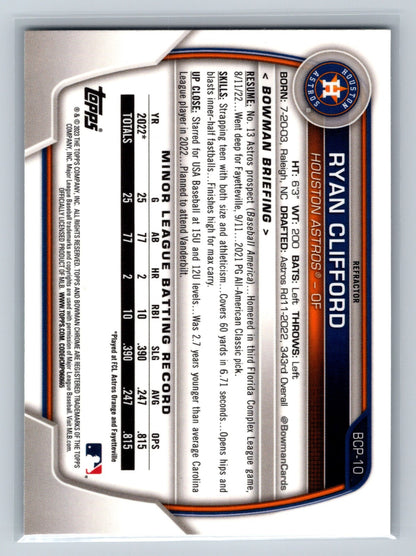 Ryan Clifford 2023 Bowman Chrome 1st Lunar Glow Refractor #BCP-10 Astros