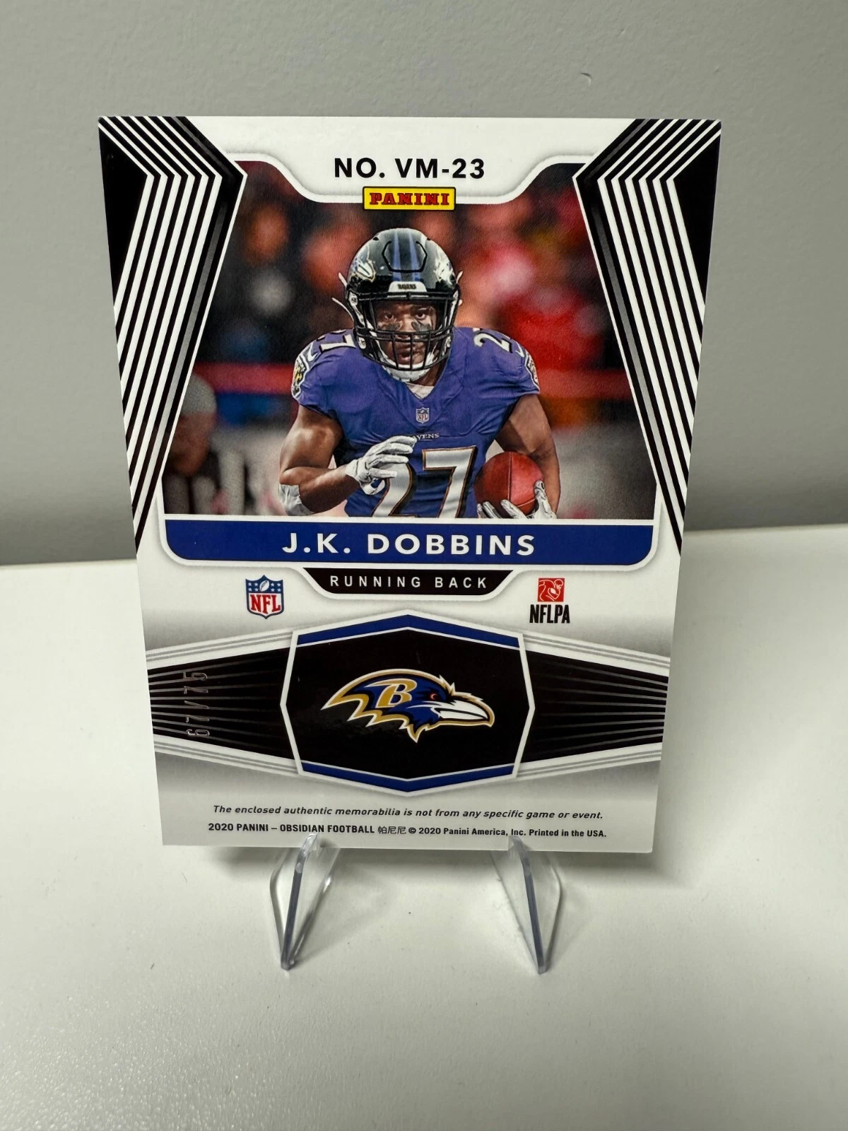 J.K. Dobbins 2020 Panini Obsidian Volcanic Orange Etch Patch /75 #VM-23 Ravens