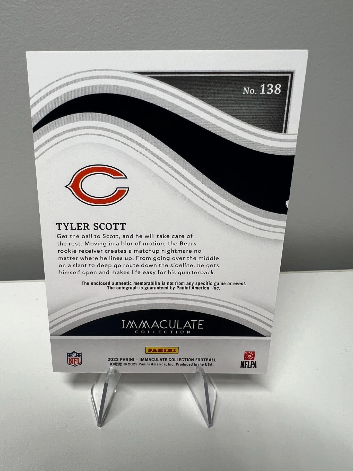 Tyler Scott 2023 Panini Immaculate Collection Patch Auto RC /99 #138 Bears