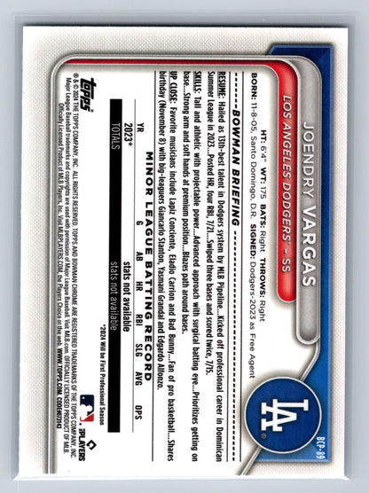Joendry Vargas 2024 Bowman Chrome Prospect Lava Refractors /399 #BCP-89 Dodgers
