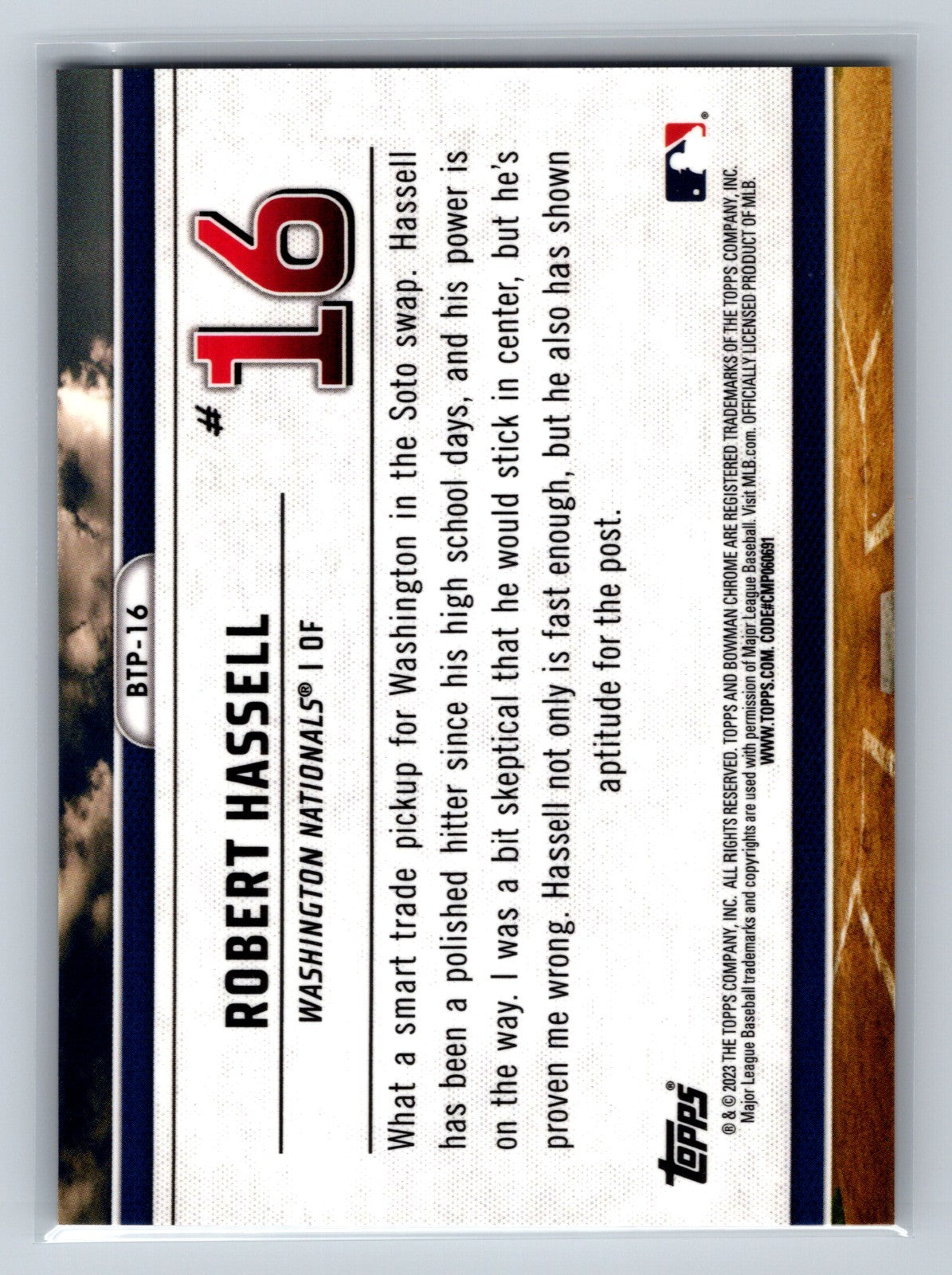 Robert Hassell 2023 Bowman Chrome Scouts Top 100 Gold Refractor /50 #BTP-16