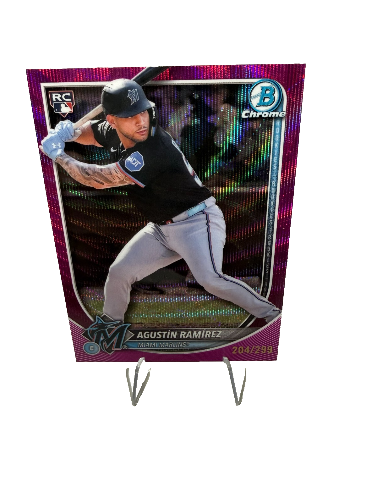 Agustin Ramirez 2025 Bowman Chrome Fuchsia Wave Refractor RC /299 #91 Marlins