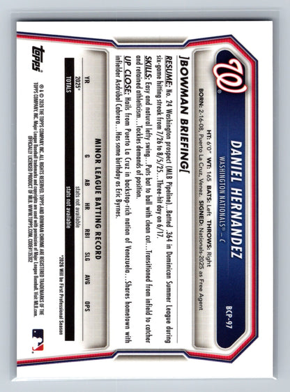 Daniel Hernandez 2026 Bowman Chrome 1st Reptilian Refractor #BCP-97 Nationals