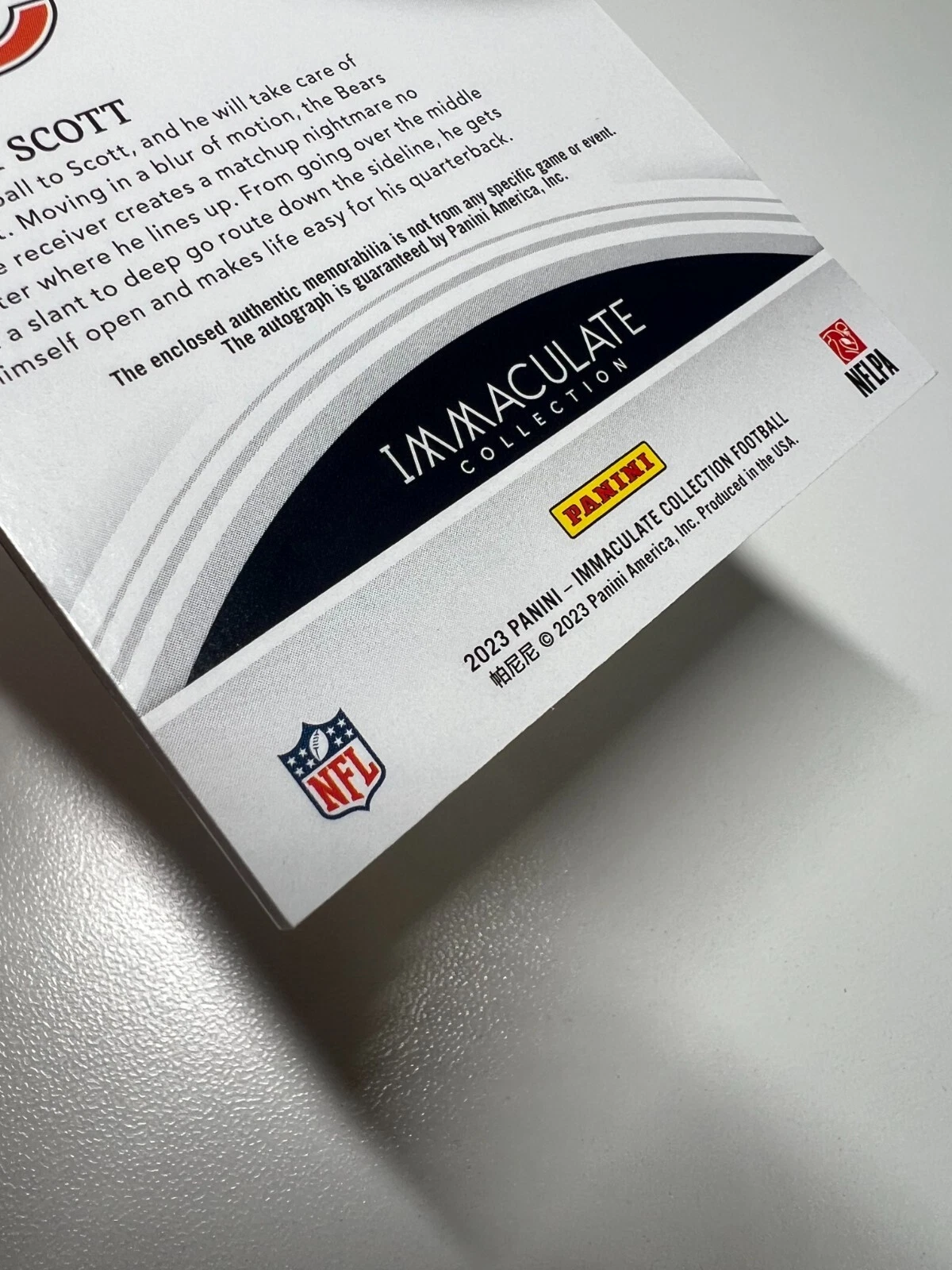Tyler Scott 2023 Panini Immaculate Collection Patch Auto RC /99 #138 Bears
