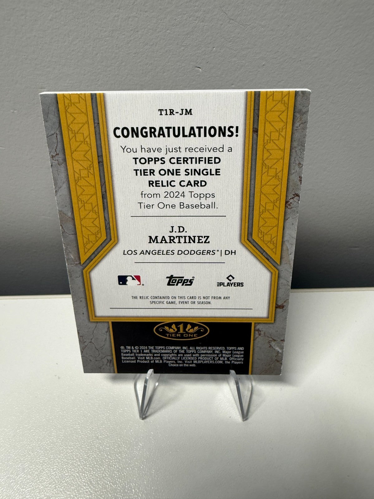 J.D. Martinez 2024 Topps Certified Tier One Single Relic /199 #T1R-JM Dodgers