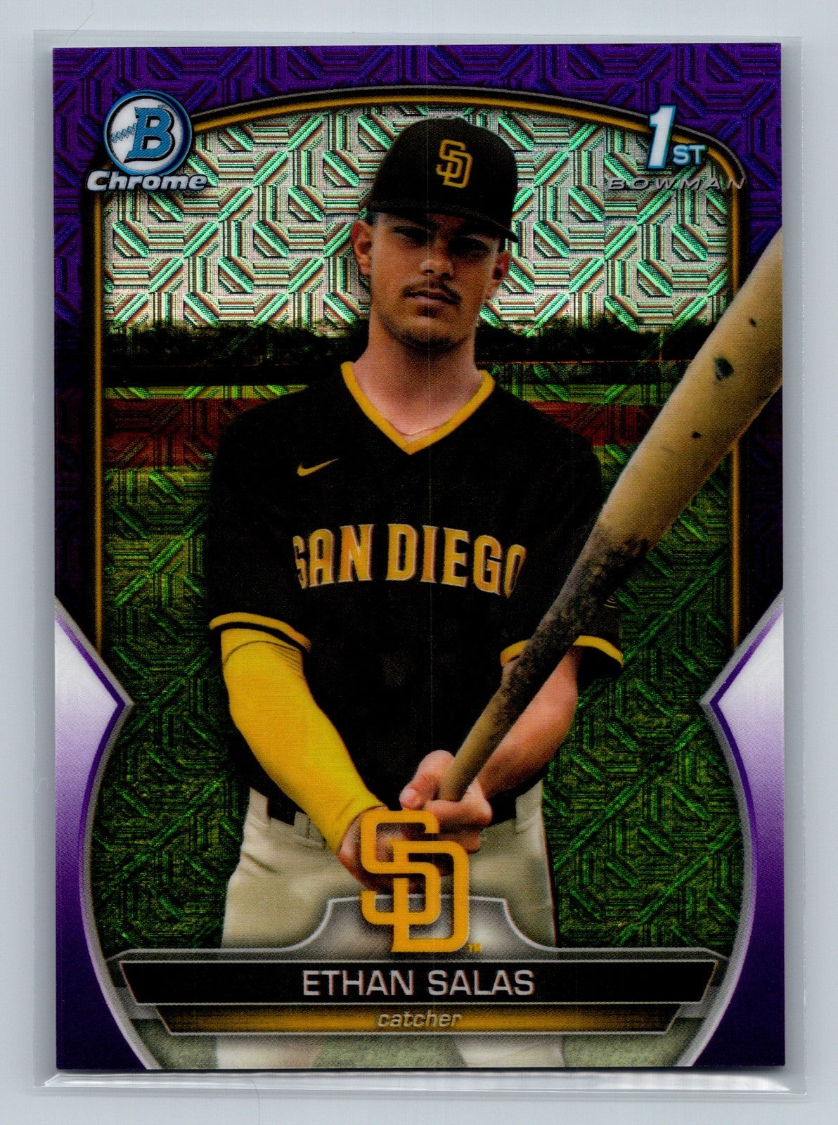 Ethan Salas 2023 Bowman Chrome 1st Purple Mojo Refractor /299 #BCP-171 Padres