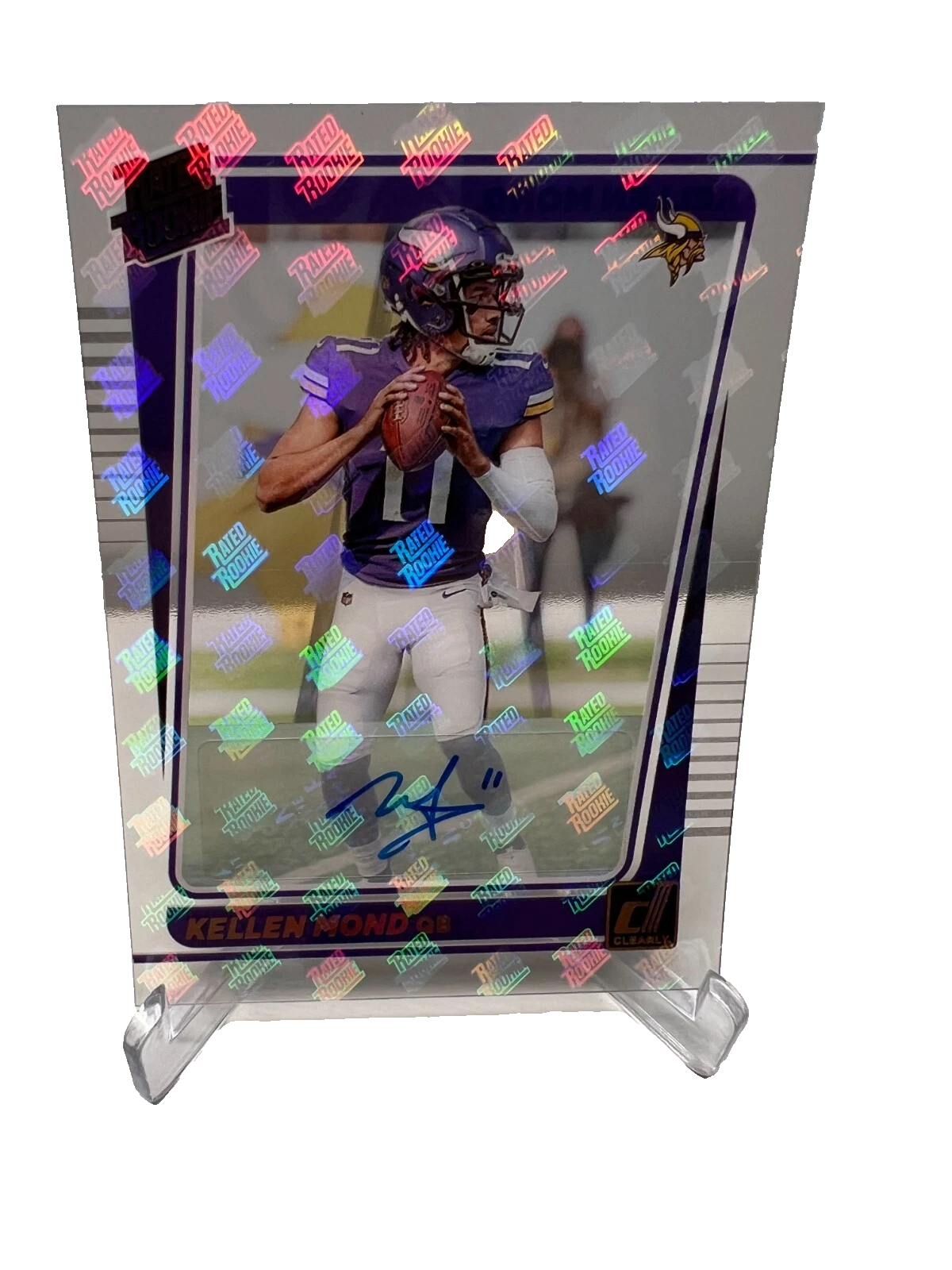 Kellen Mond 2021 Panini Donruss Rated Rookie Holo Logo Auto RC #256 Vikings