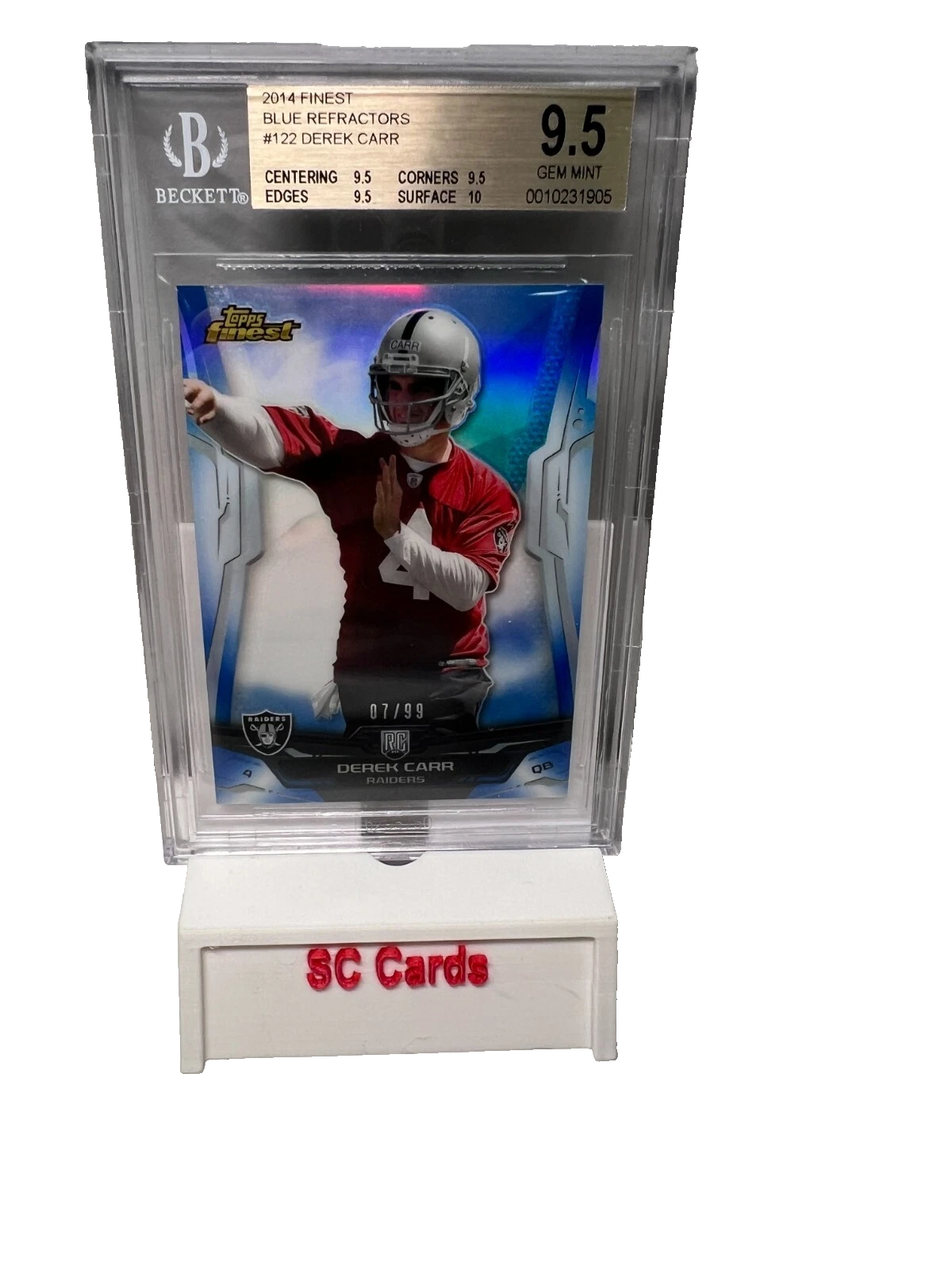 Derek Carr 2014 Topps Finest Blue Refractors RC /99 #122 BGS 9.5 Raiders