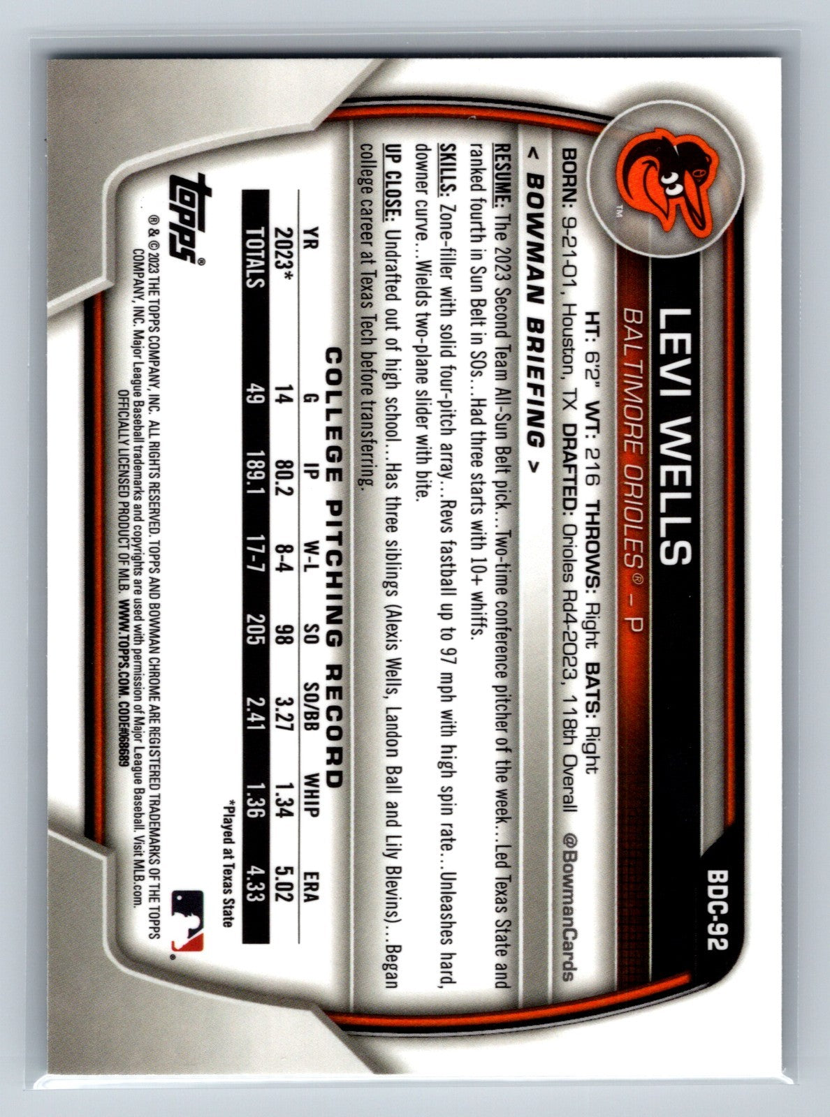 Levi Wells 2023 Bowman Draft Chrome 1st Aqua Lunar Crater Refractor /125 #BDC-92