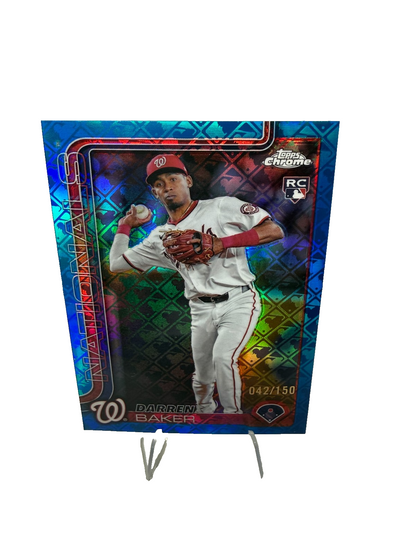 Darren Baker 2025 Topps Chrome Blue Logofractor RC /150 #231 Nationals