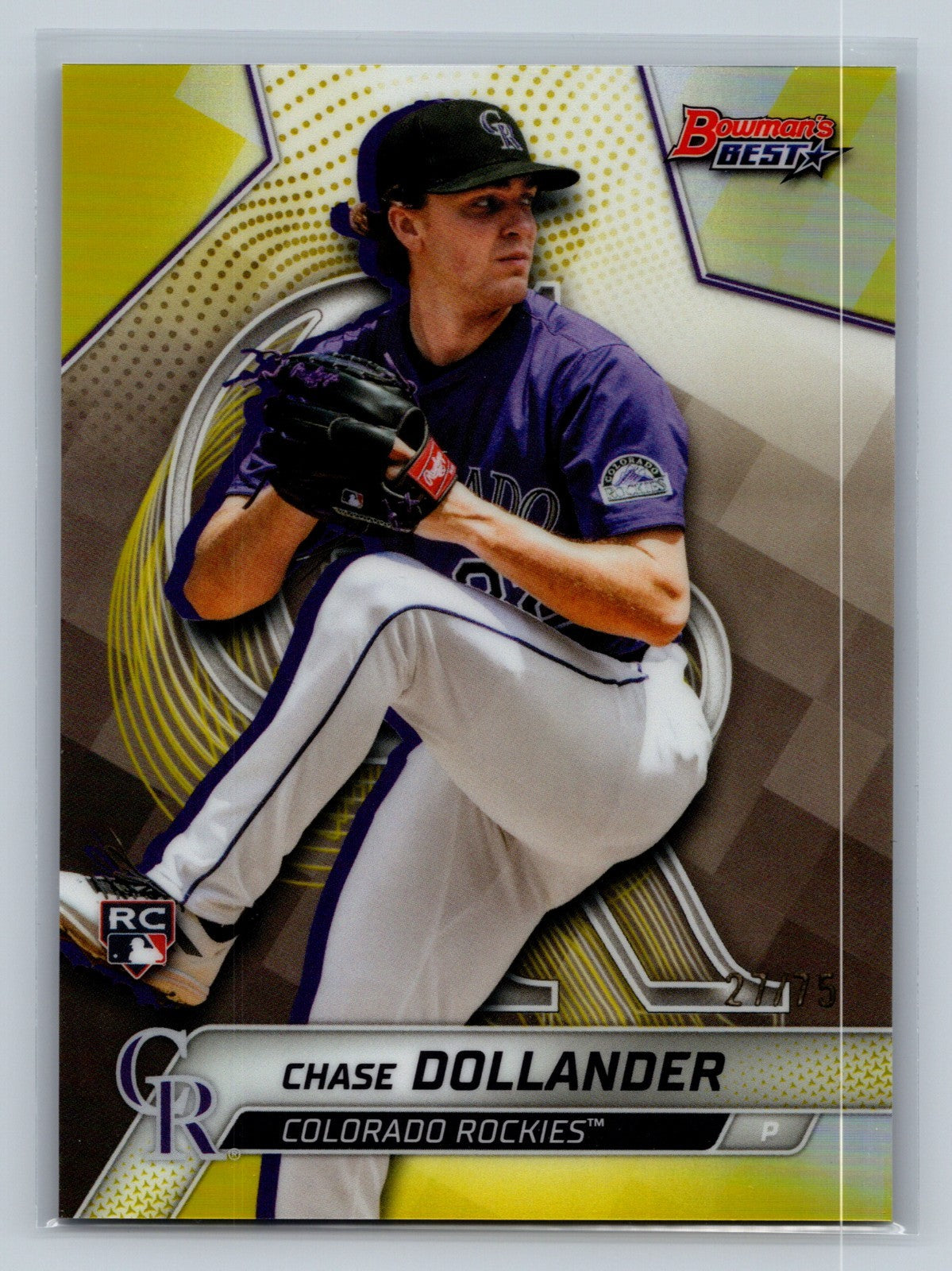 Chase Dollander 2025 Bowman's Best Yellow Refractor RC /75 #30 Rockies