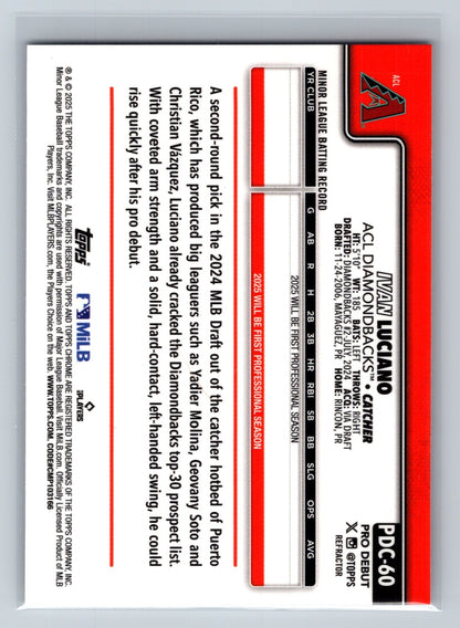Ivan Luciano 2025 Topps Pro Debut Chrome Refractor /199 #PDC-60 Diamondbacks