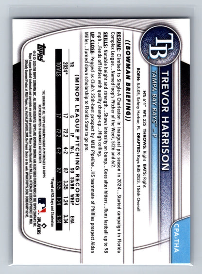 Trevor Harrison 2025 Bowman Chrome 1st Blue Reptilian Refractor Auto /150