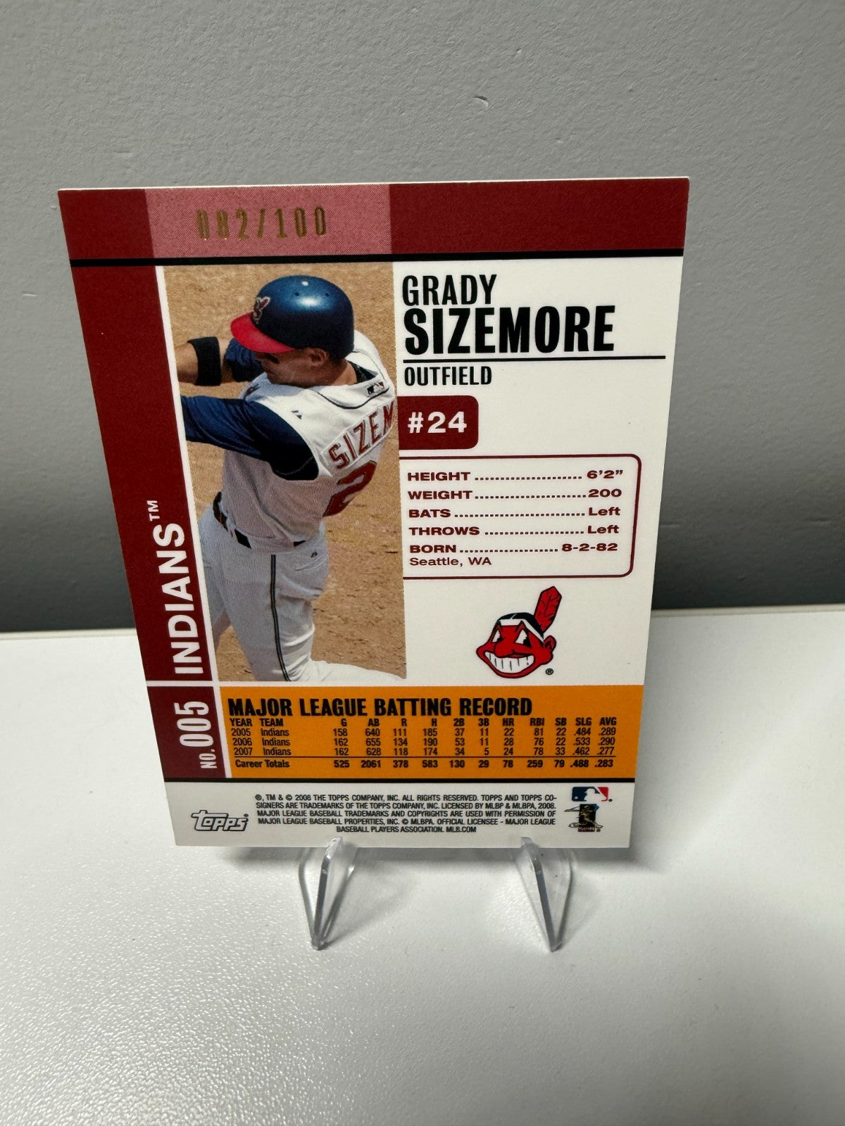Grady Sizemore 2008 Topps Co-Signers Hyper Plaid Red /100 #5 Indians