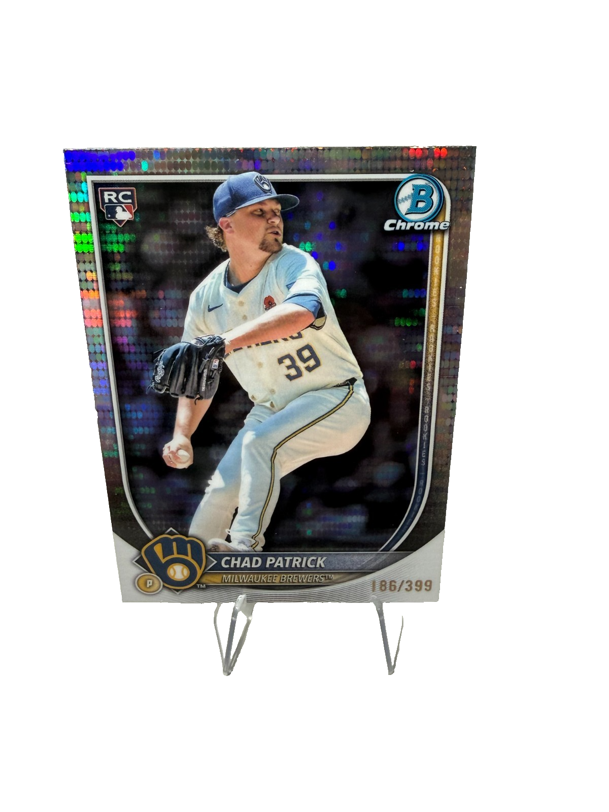 Chad Patrick 2025 Bowman Chrome Pulsar Refractor RC /399 #28 Brewers