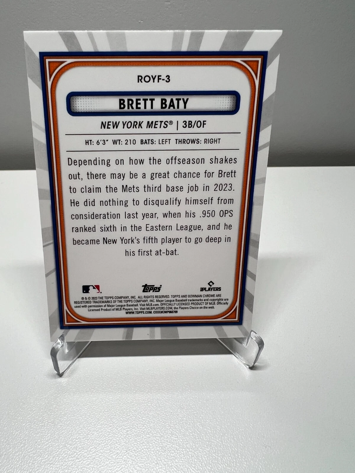 Brett Baty 2023 Bowman Chrome Rookie Of The Year Favorites #ROYF-3 Mets
