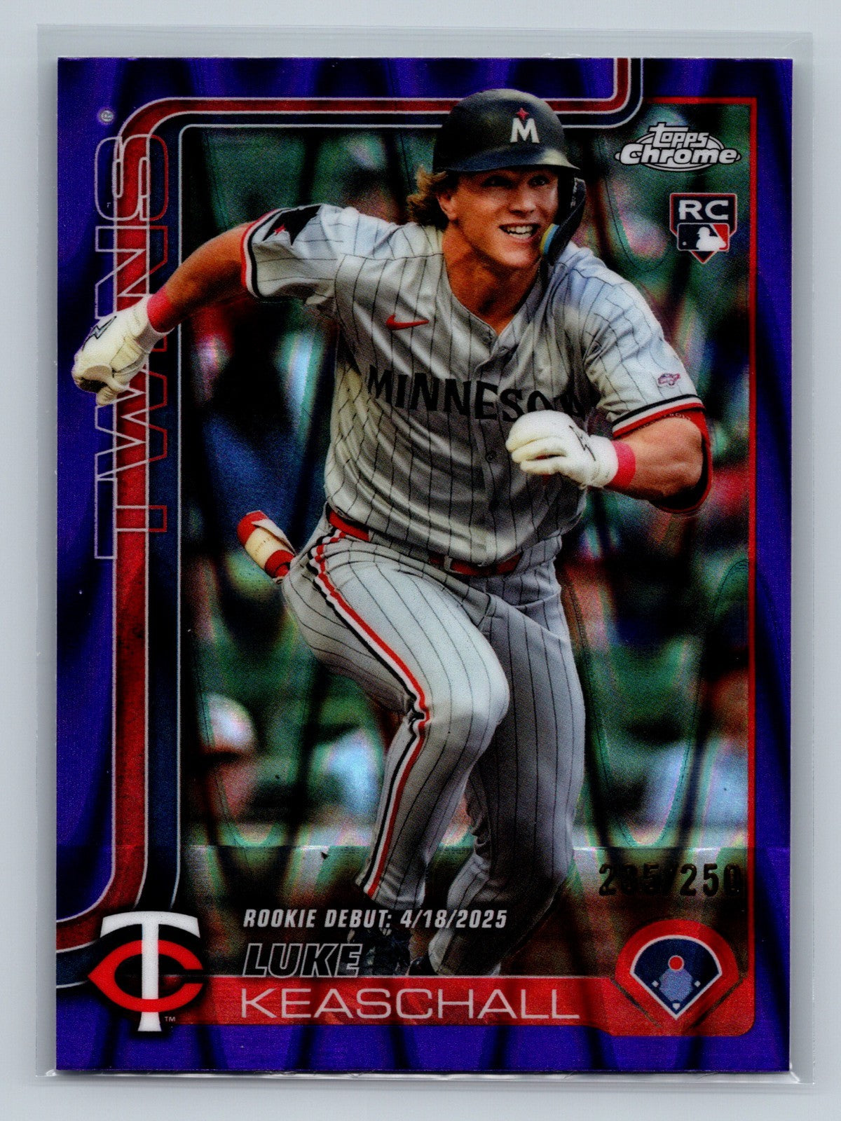 Luke Keaschall 2025 Topps Chrome Purple RayWave Refractor RC /250 #USC-134 Twins