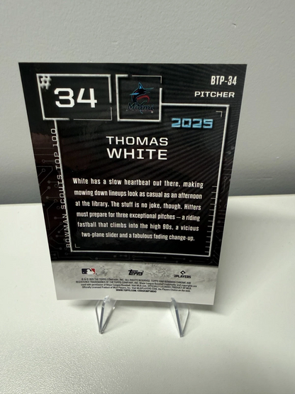 Thomas White 2025 Bowman Scouts Top 100 Gold Refractor /50 #BTP-34 Marlins