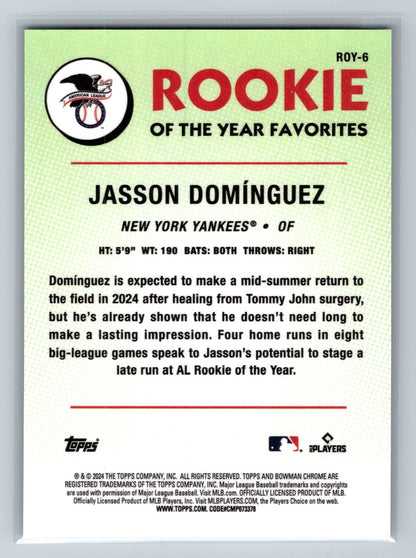 Jasson Dominguez 2024 Bowman Chrome Mega Box Green Mojo Refractor RC /99 #ROY-6