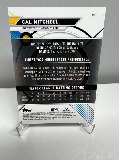 Cal Mitchell 2023 Topps Finest Blue Refractor RC /150 #31 Pirates
