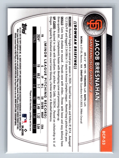 Jacob Bresnahan 2025 Bowman Chrome 1st Purple Geometric Refractor /250 #BCP-53