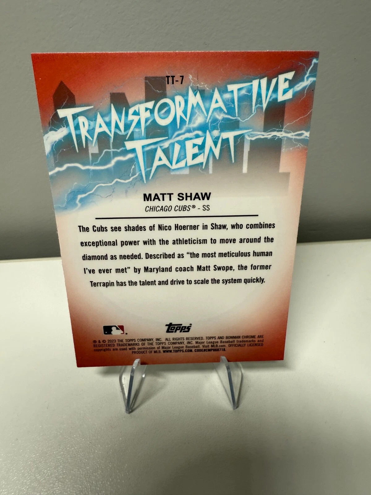 Matt Shaw 2023 Bowman Draft Chrome Transformative Talent #TT-7 Cubs