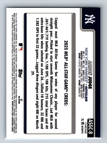 Aaron Judge 2025 Topps Chrome Update Series All-Star Game #ASGC-8 Yankees
