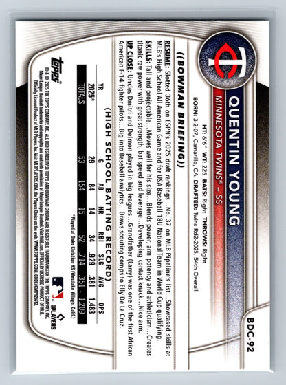 Quentin Young 2025 Bowman Draft Chrome 1st Aqua Geometric Refractor /125 #BDC-92