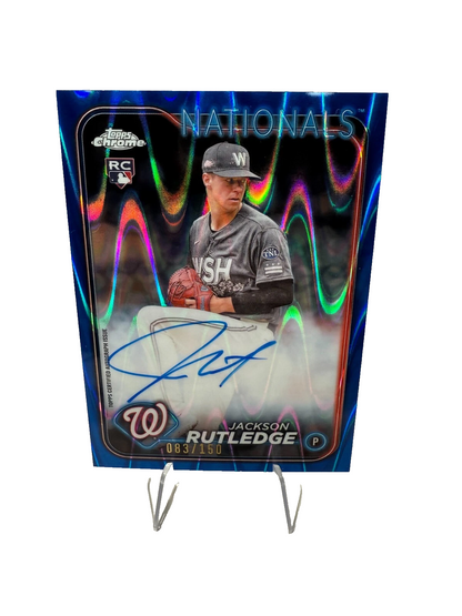 Jackson Rutledge 2024 Topps Chrome Blue RayWave Refractor Auto RC /150 #RA-JRU