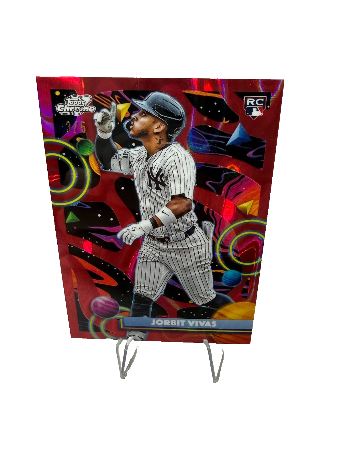 Jorbit Vivas 2025 Topps Chrome Cosmic Red Flare Refractor RC /5 #92 Yankees
