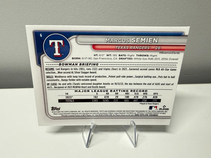 Marcus Semien 2024 Bowman Chrome Blue Refractor /150 #6 Rangers