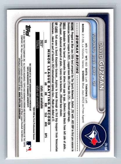 David Guzman 2024 Bowman Chrome 1st Auto #CPA-DGN Blue Jays