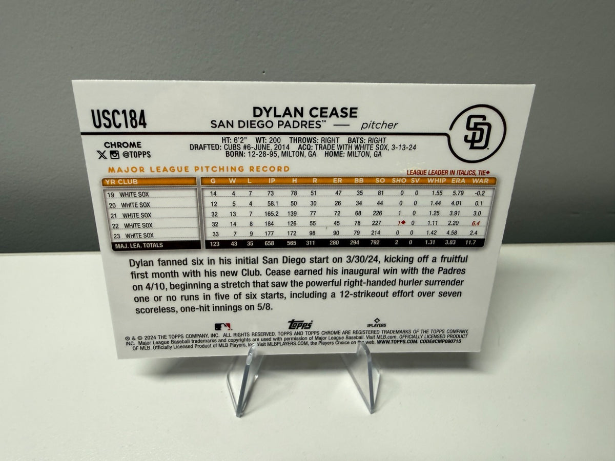 Dylan Cease 2024 Topps Chrome Update Series Purple Refractor /250 #USC184 Padres