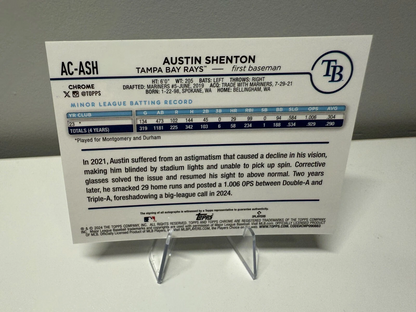 Austin Shenton 2024 Topps Chrome Update Blue Refractor Auto RC /150 #AC-ASH Rays